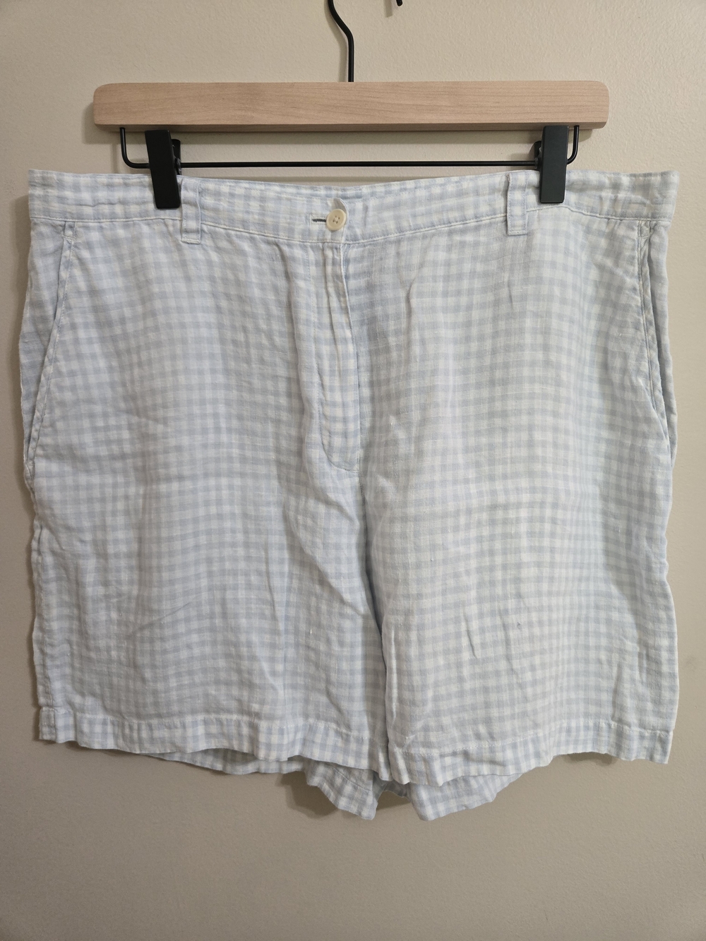 Lauren Ralph Lauren Womens 16 100% Linen Shorts Blue White Gingham Coastal Prep